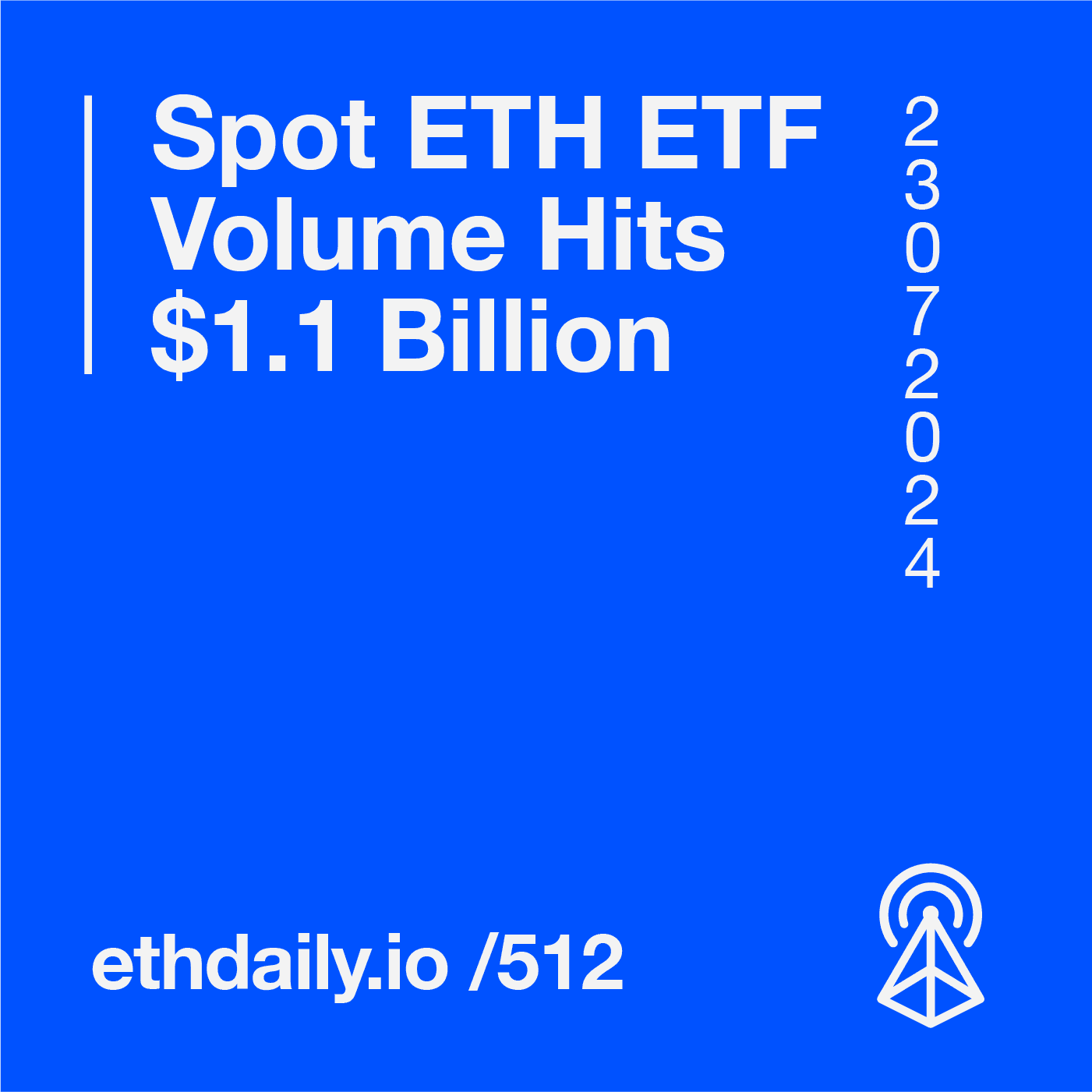 Spot ETH ETF Volume Hits $1.1 Billion coverart